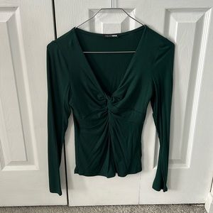 Dark Green Long Sleeve V Neck
